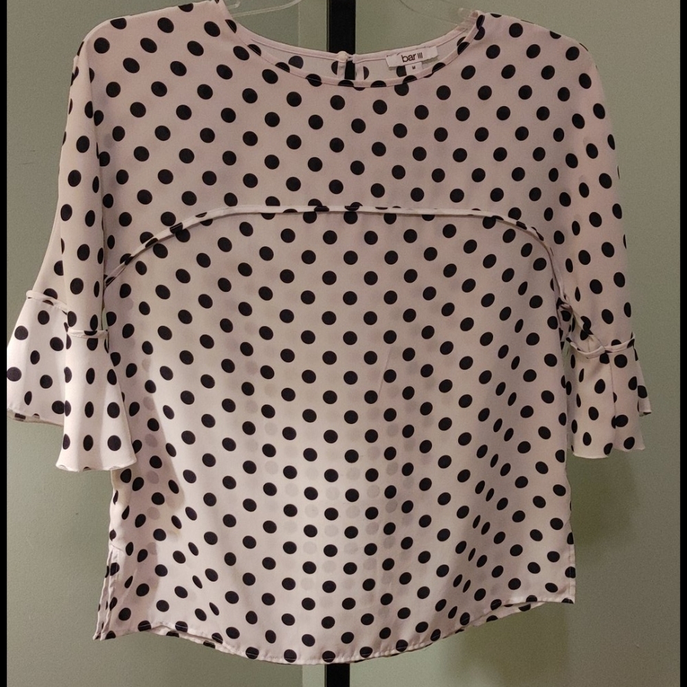 BAR III Black White Polka Dot Flutter Sleeve
